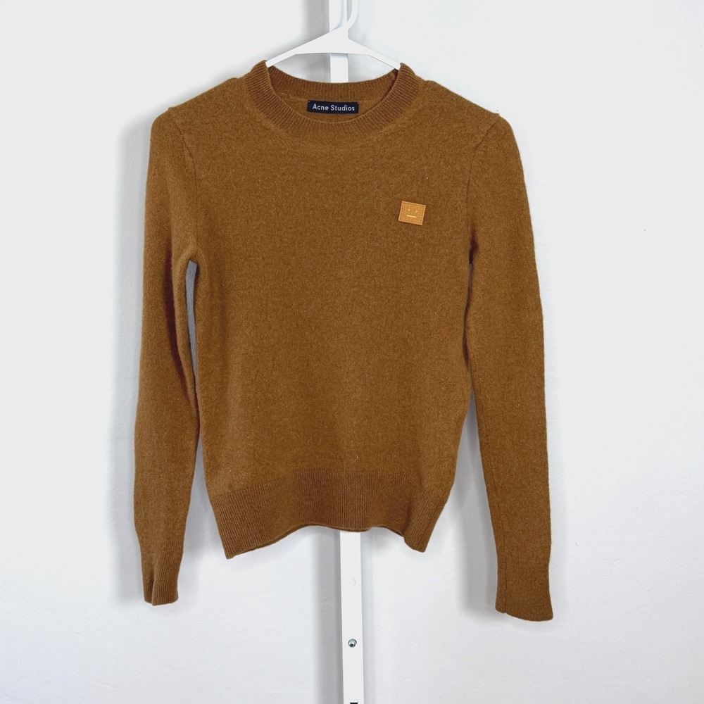 Acne Studios Kalon Wool Crewneck Sweater Size‎ XXS Toffee Brown Face Logo Patch